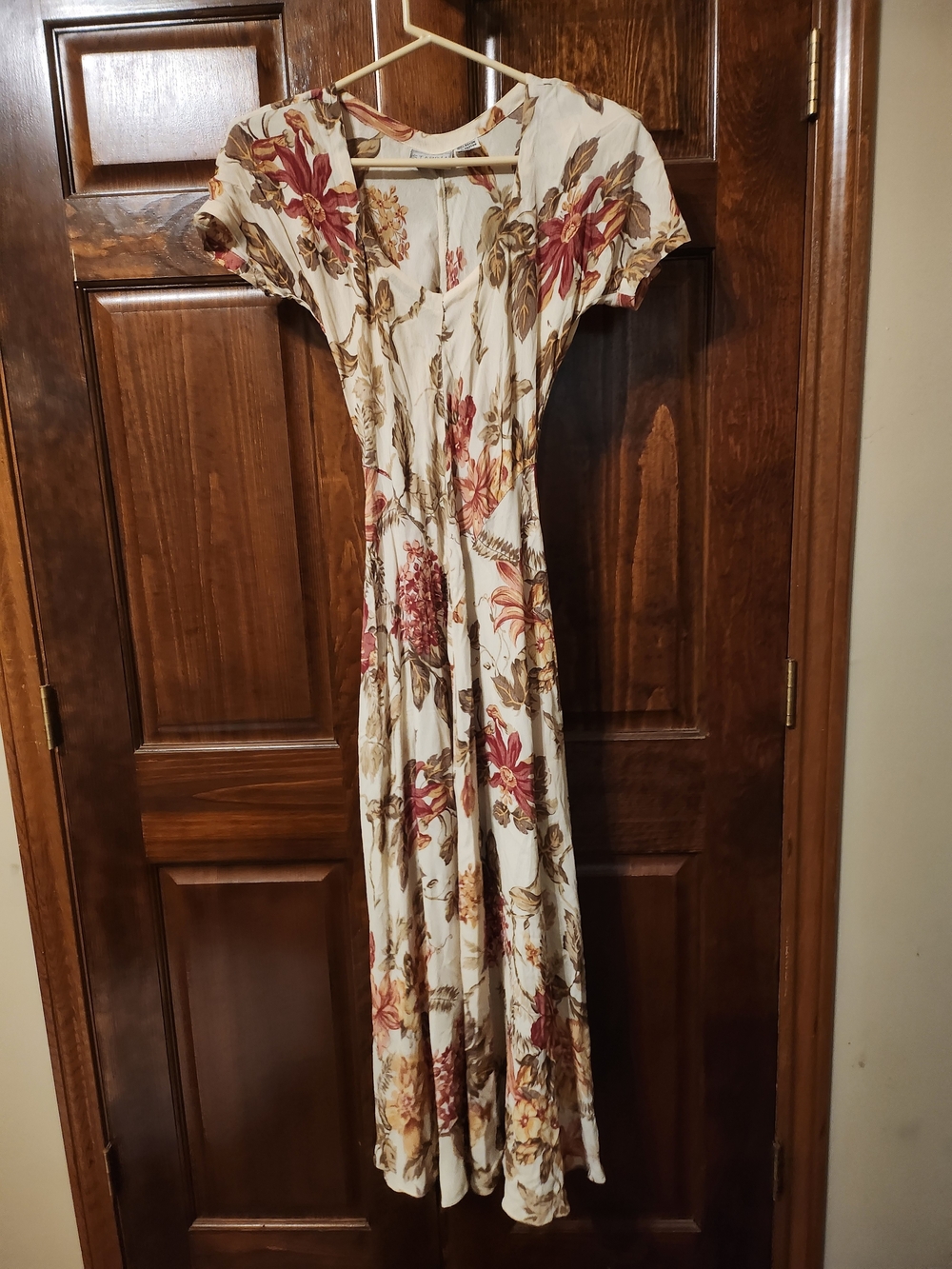 Ina Ivory Floral Maxi Dress with Burgundy and Tan Accents - Picture 1 of 3